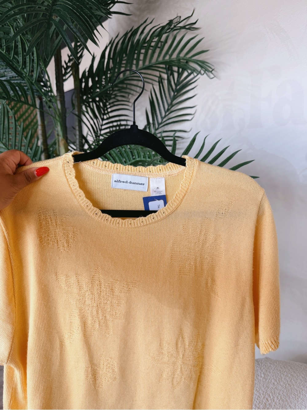 Alfred Dunner Soft Yellow Scoop Neck Short-Sleeve Knit Sweater